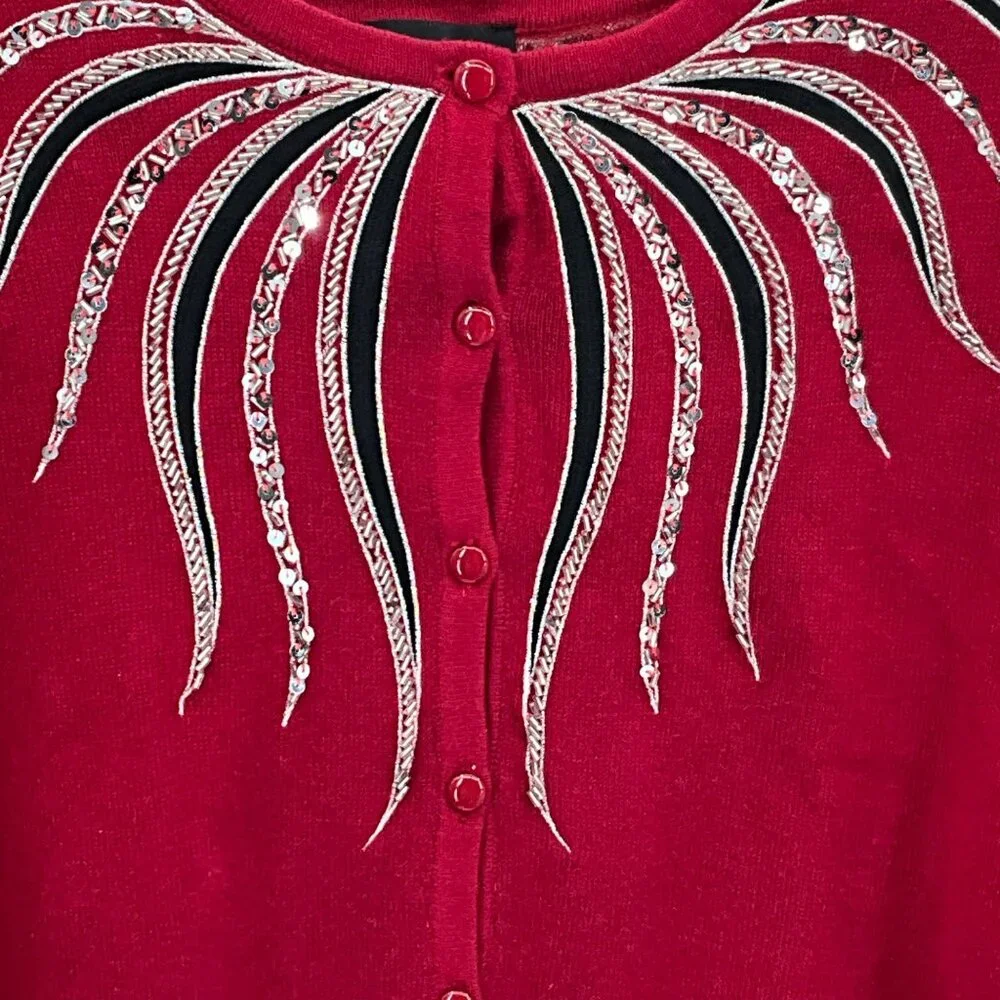 Bob Mackie Wearable Art XL Red‎ Cardigan Sweater A92676